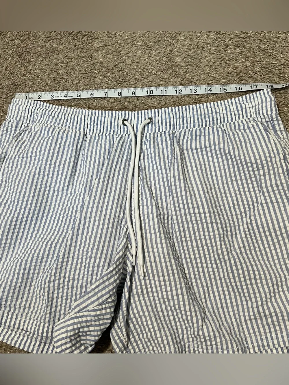 J. Crew Blue and White Seersucker Drawstring Swim Shorts Size XL